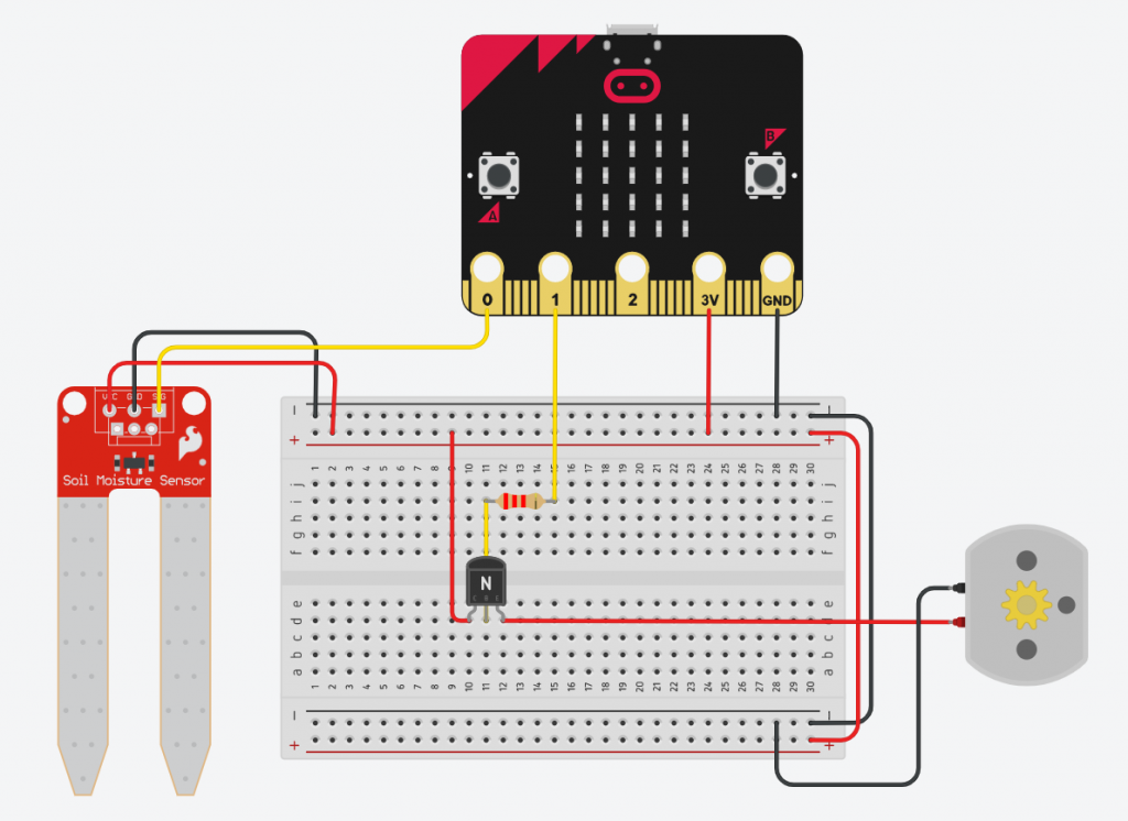Koblingsskjema med mikrobit og komponenter